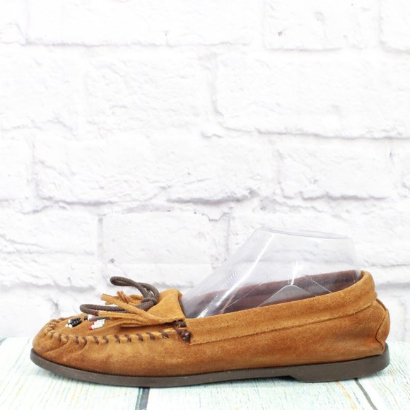 Minnetonka Shoes - *Minnetonka Thunderbird Brown Suede Slip On Moccasin Flat Boat Shoes Size